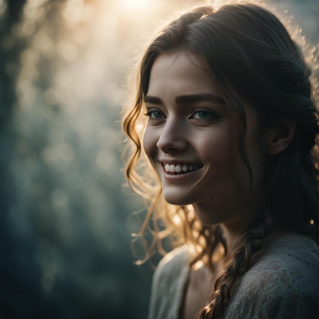 Smiling Woman in Natural Light, Cinematic Still
