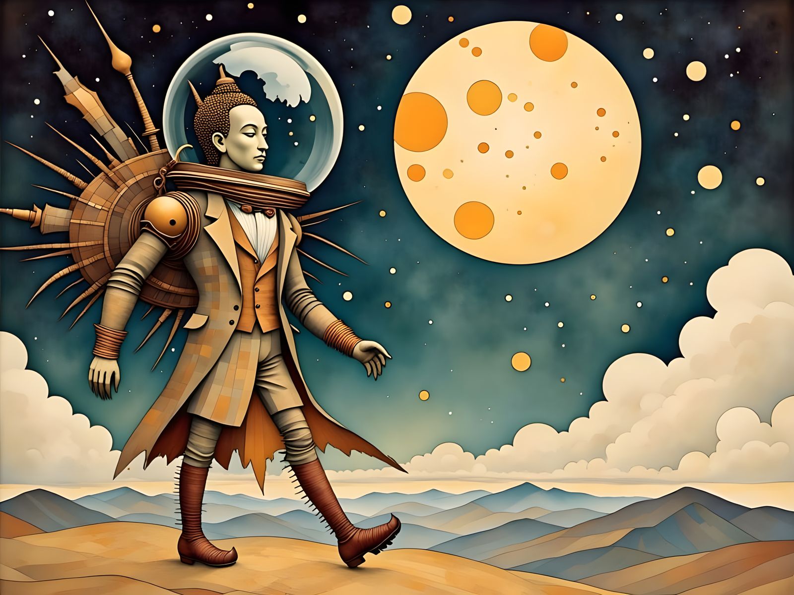 Steampunk Buddha on Lunar Cheese Landscape