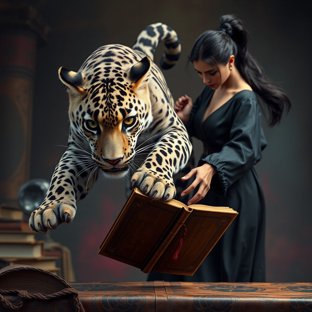 Clouded Leopard's Scholarly Pursuit in Fantasy Art