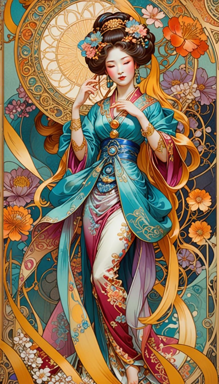 Art Nouveau Alphonse Mucha Geisha Empress Tarot Card