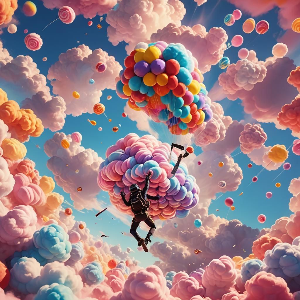 Skydiver in Candy Cloud: Pixar-Inspired Digital Art