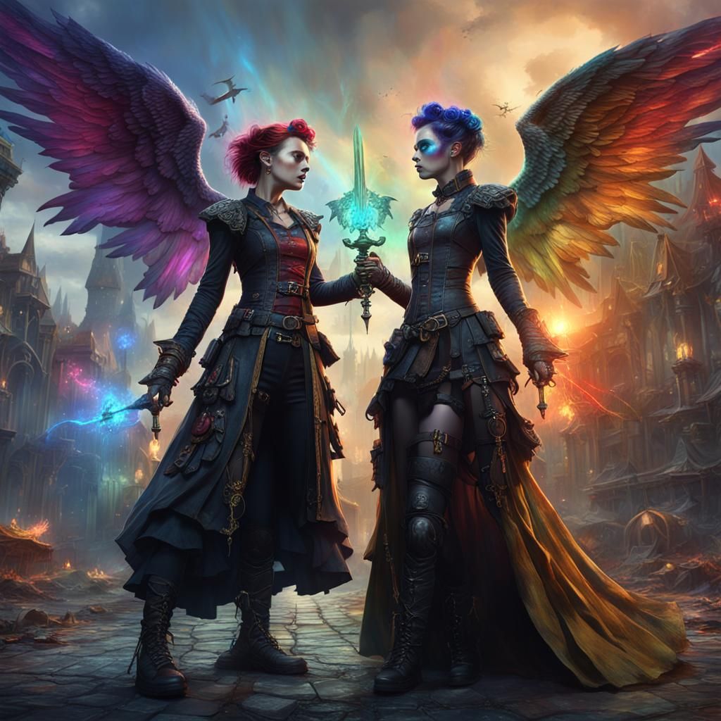 Pixie Rainbow Vampire Versus Goth Steampunk Angel