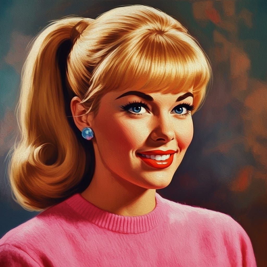 Retro Impressionistic Portrait of a Smiling Woman