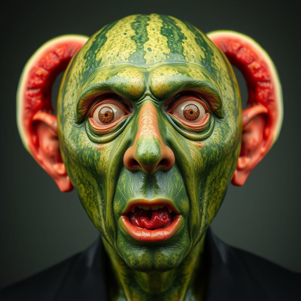 Realistic Watermelon Head Portrait in Brainrot Style