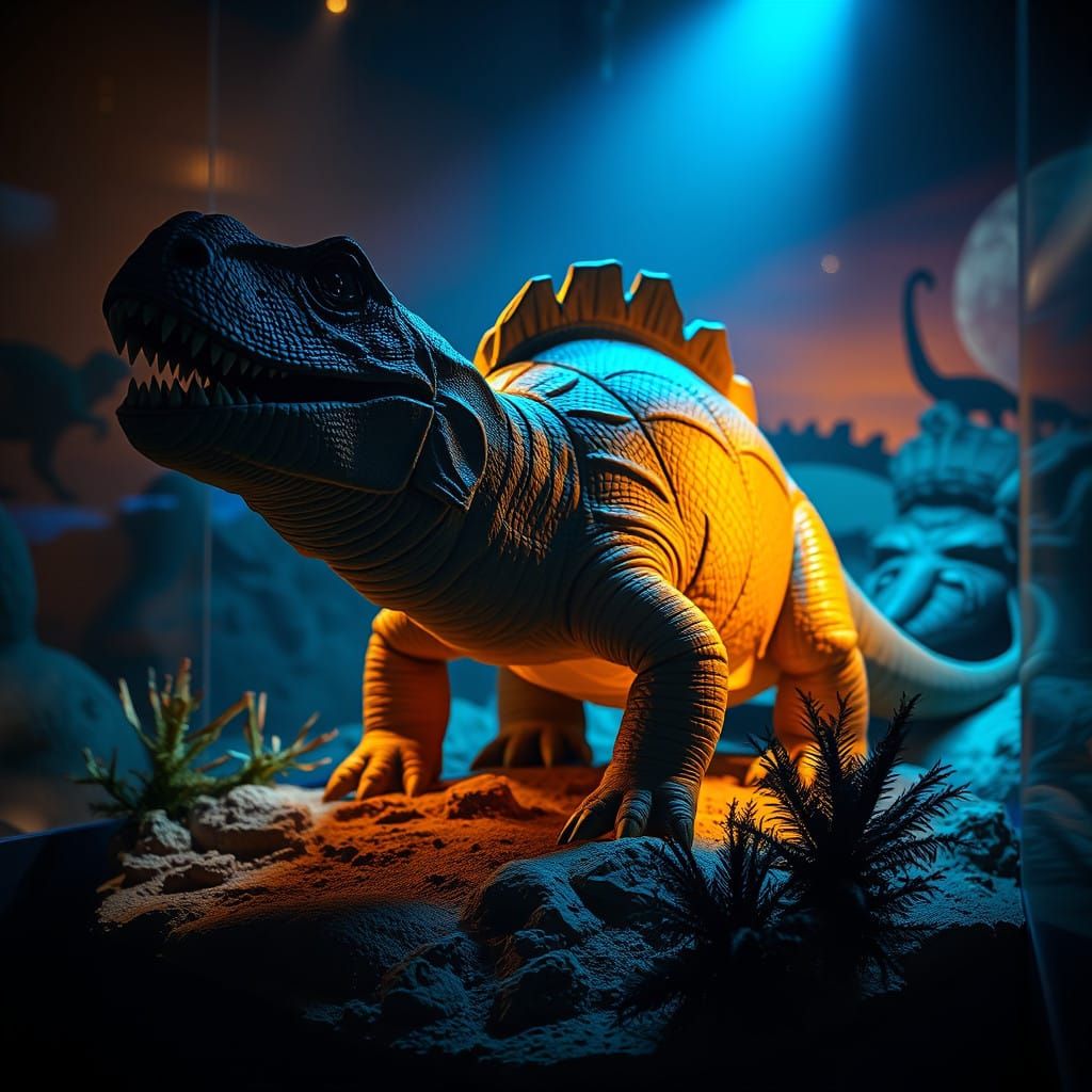Surreal Dimetrodon Diorama in Vibrant Sunset Tones