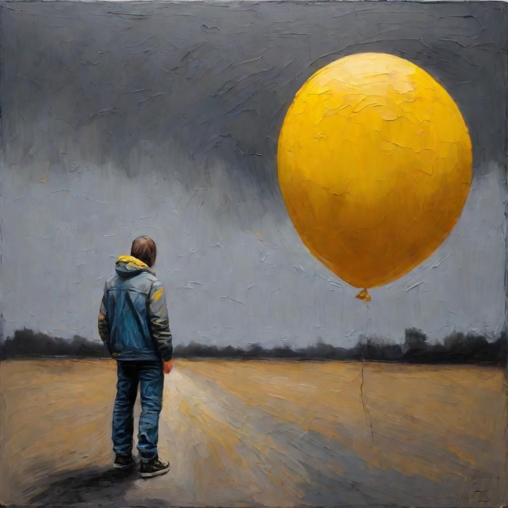 Figure Gazing at Balloon: Impasto Painting with Texture