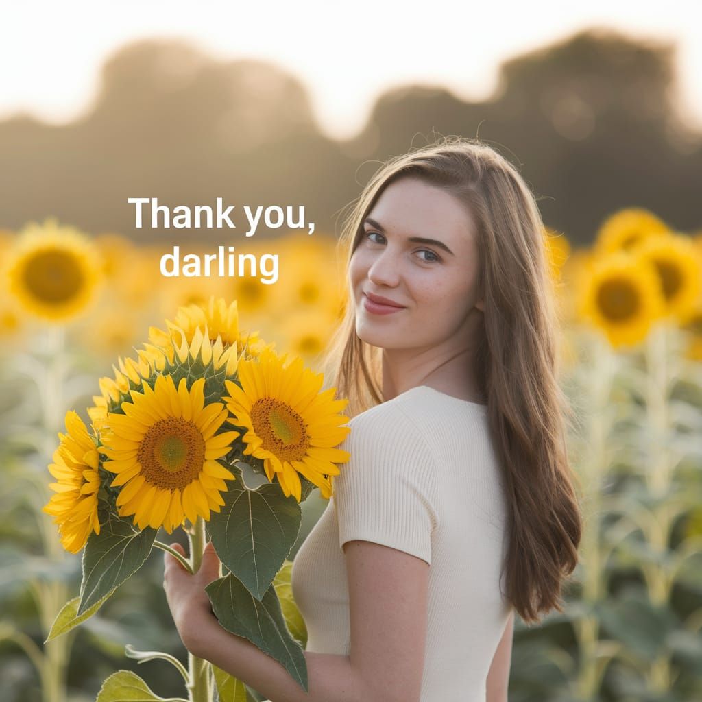 Woman in Sunflower Field Expressing Gratitude