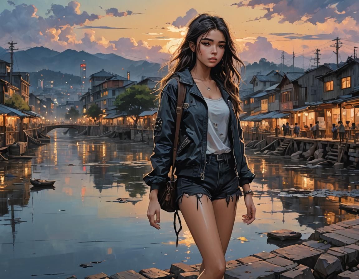 Anime Portrait of a Beautiful Girl in a Breathtaking Evening...