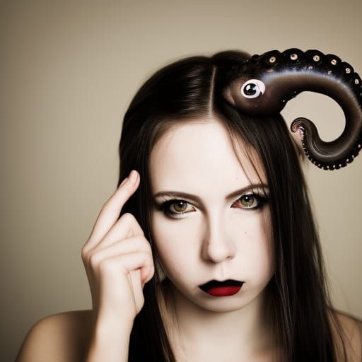 emo girl with an octopus on her head