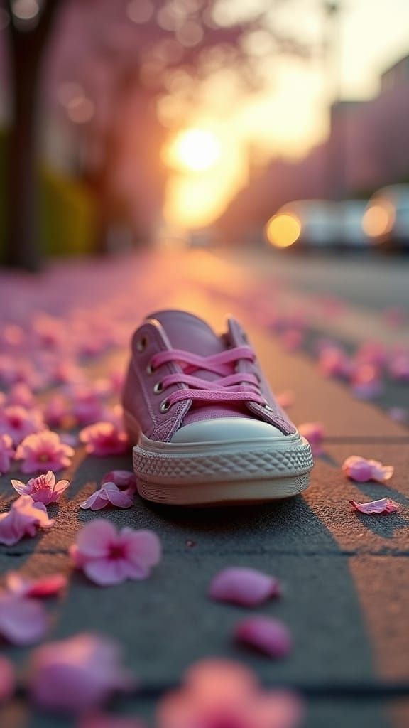 Soleful Serenity: Worn Sneaker Sole Amidst Cherry Blossoms i...