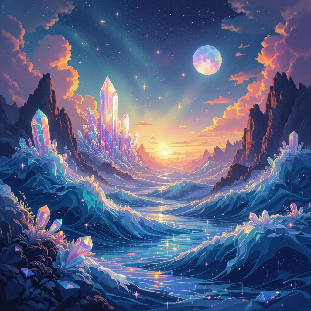 Iridescent Mystical Realm in Holographic Astral Illustration