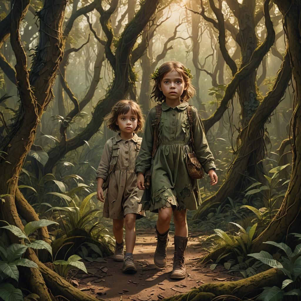 Lost Girl in Forest: Detailed Matte Painting