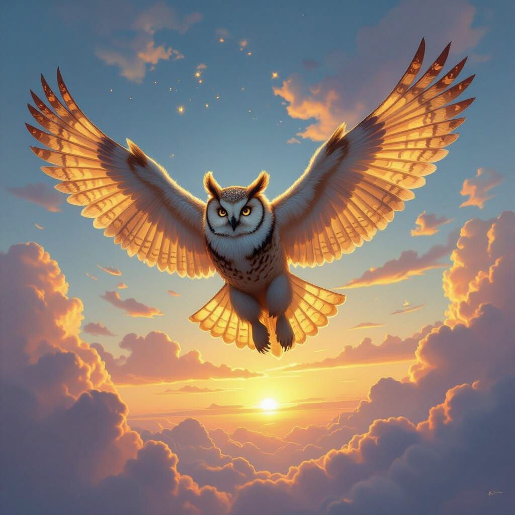 Mythical Owl-Bear-Butterfly Hybrid Soars in Cosmic Dawn