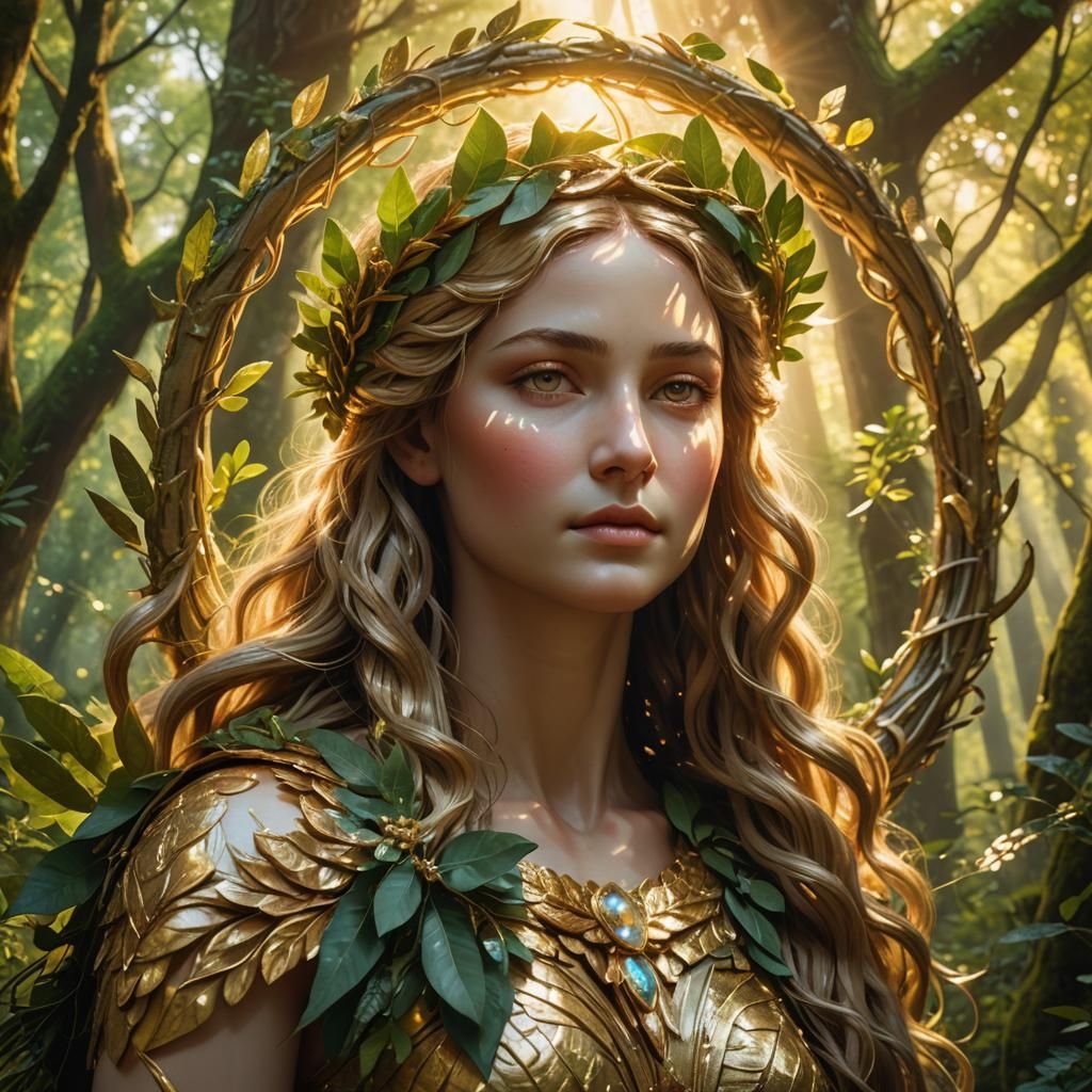 Ethereal Goddess in Forest: Klimt-Inspired Art