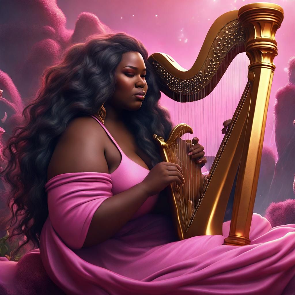 Plus Size Woman Playing Harp: Fantasy Art