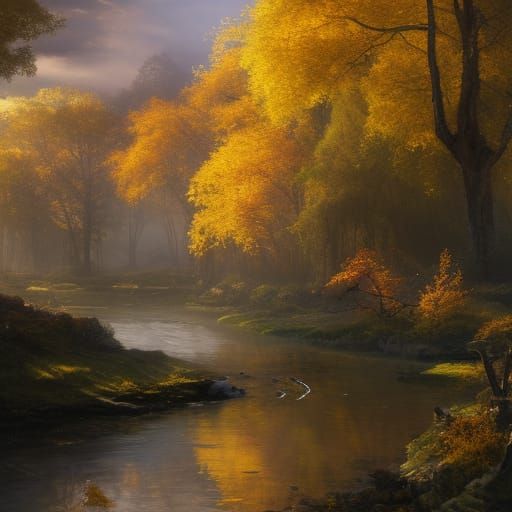 Victorian Village in Golden Autumnal Forest