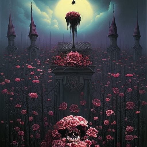 Macabre Roses and Skulls in Fantasycore Style