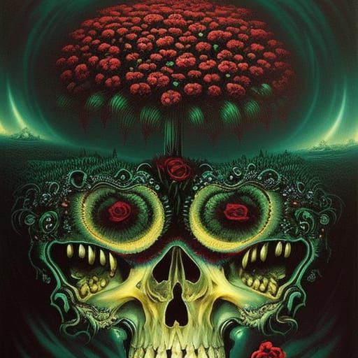 Macabre Roses and Skulls in Fantasycore Horror Style