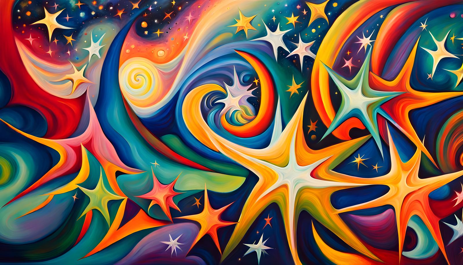 Iridescent Star Cluster in Abstract Expressionist Style