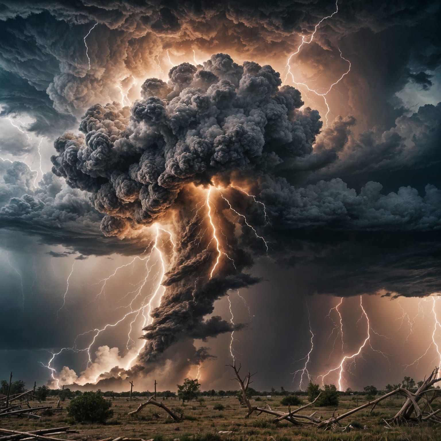 Dramatic Tornado with Lightning in Cinematic Style