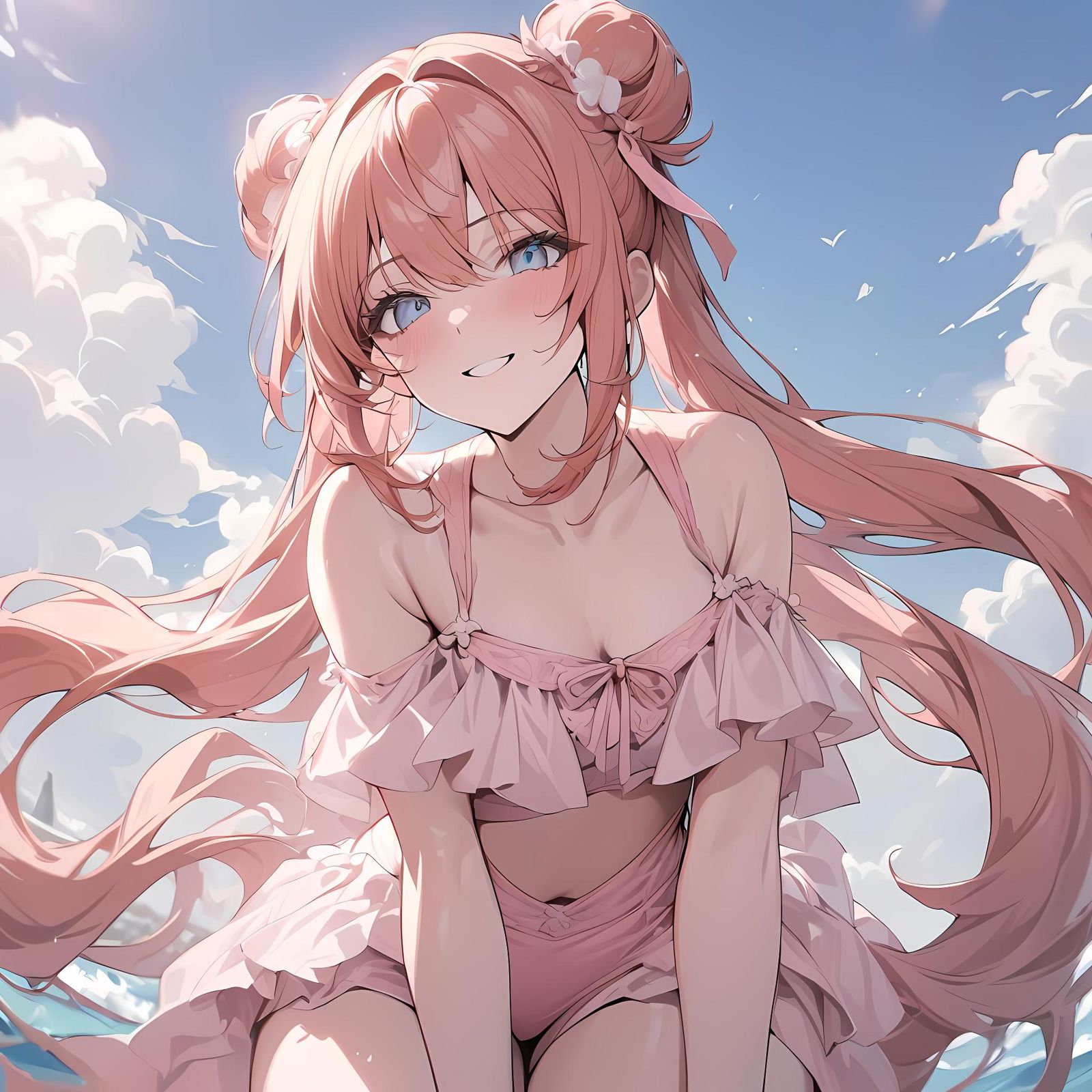 Anime Girl in Pink Swimsuit, Summer Aesthetic