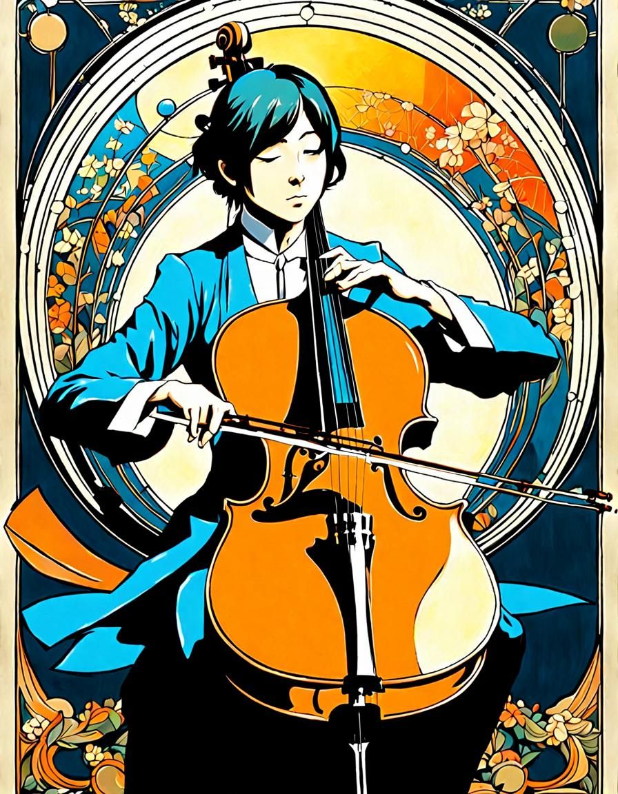 Cellist in Anime Art Nouveau Style