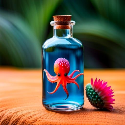 Octopus in Desert Mirage with Cactus Flower