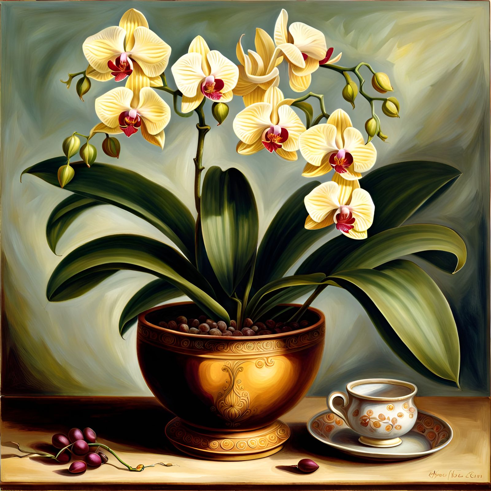 Realistic Phalaenopsis Orchid in 19th Century Style