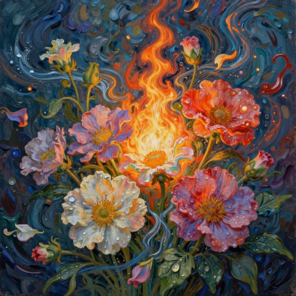 Elemental Power Erupts from Flowers with Paint Strokes