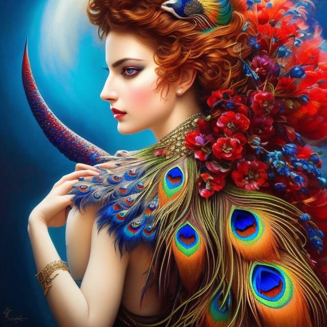 Neovictorian Peacock Portrait in Digital Art Style