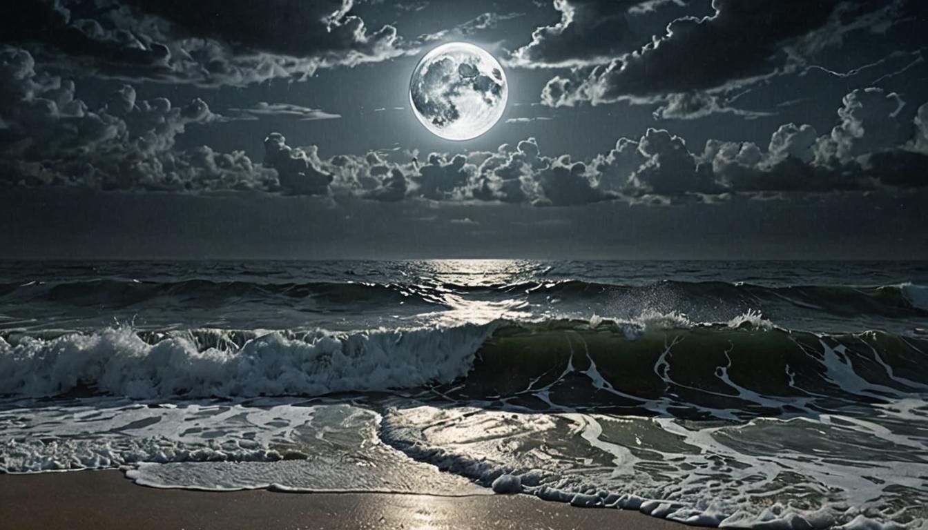 Phenomenal Black Lightning Illuminates Sea Waves