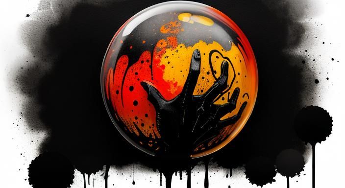 Eerie Halloween Ghoul in Glass Sphere: Ink Splatter Art