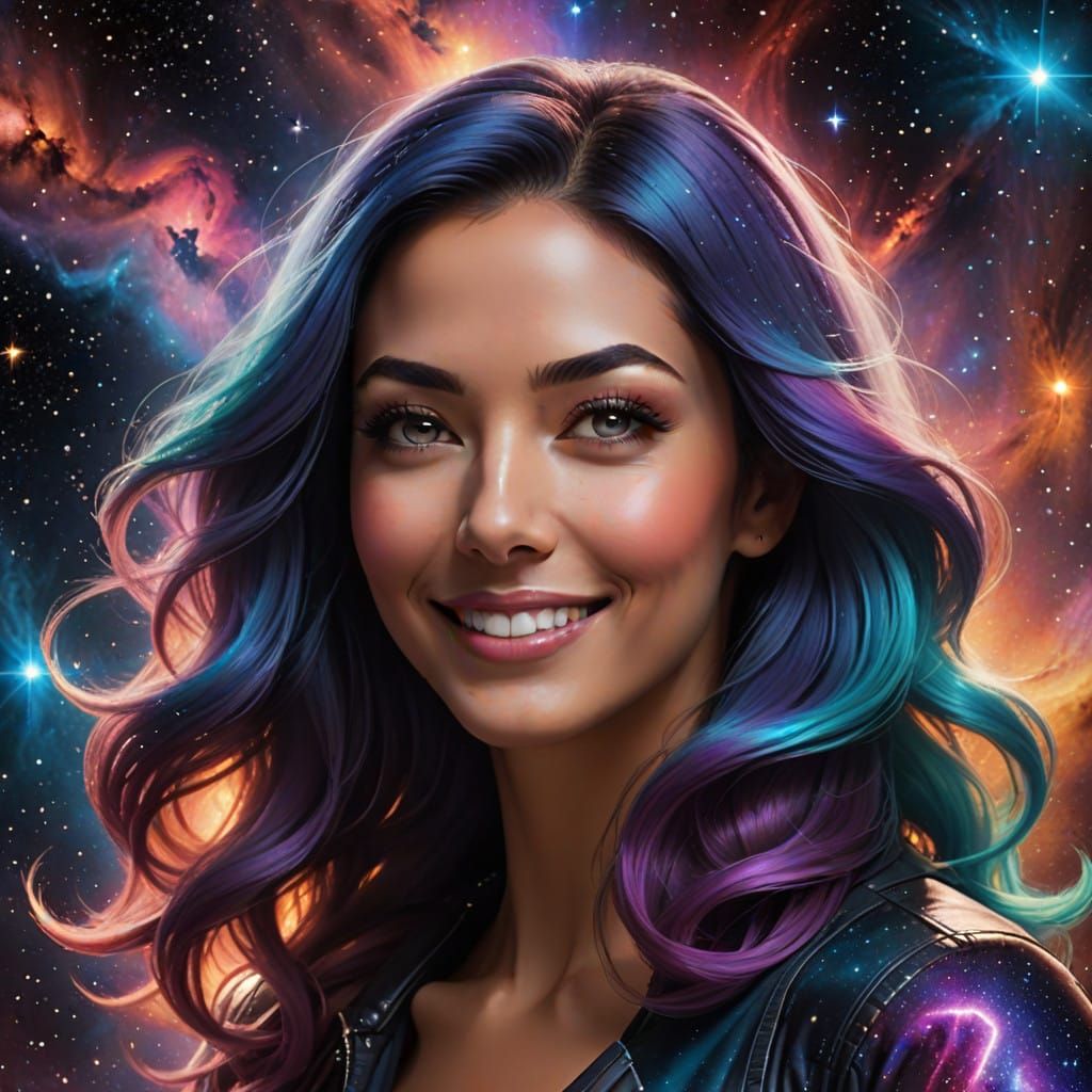 Cosmic Goddess with Nebula Hair in Profile