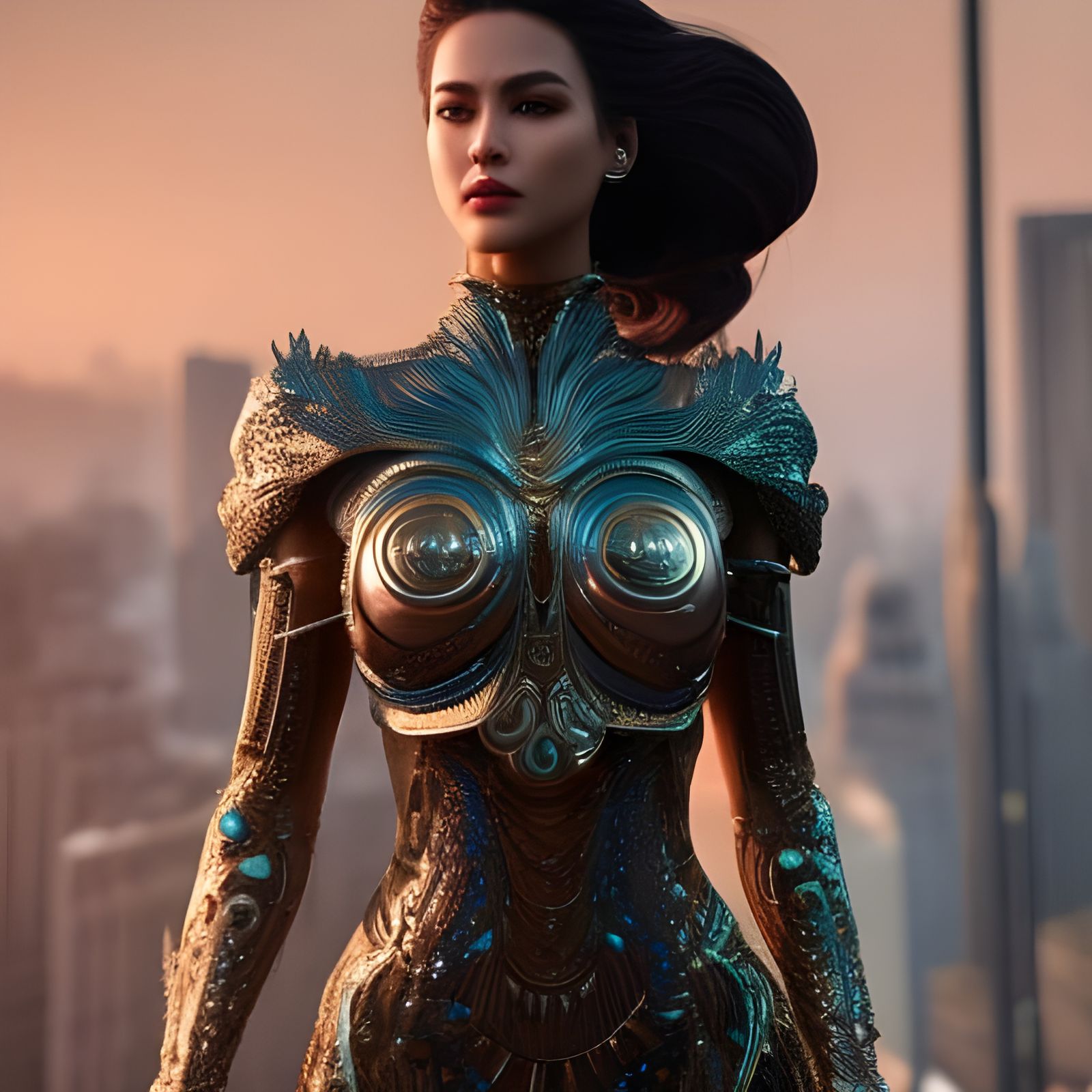 Futuristic Armored Woman in Sci-Fi Digital Art