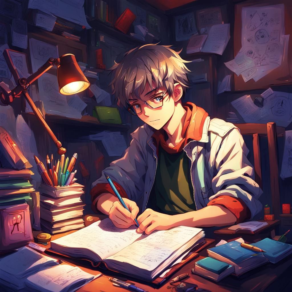 Anime Portrait of Jackson Writing in Diary