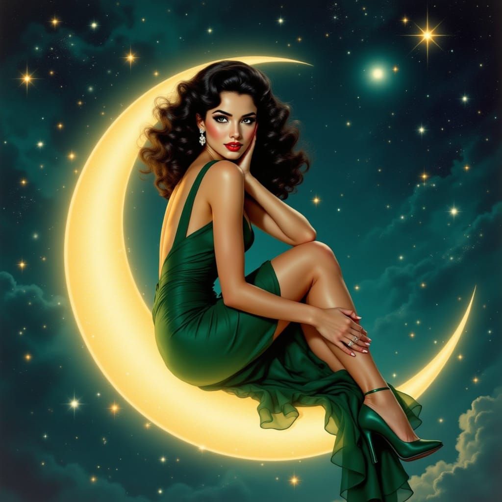 Cosmic Pin-Up Girl on the Moon
