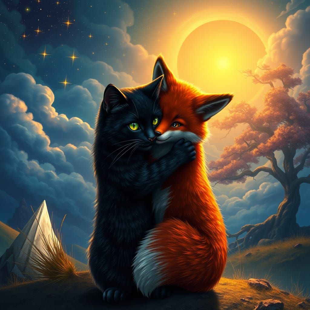 Whimsical Fantasy Creatures in a Dreamlike Landscape