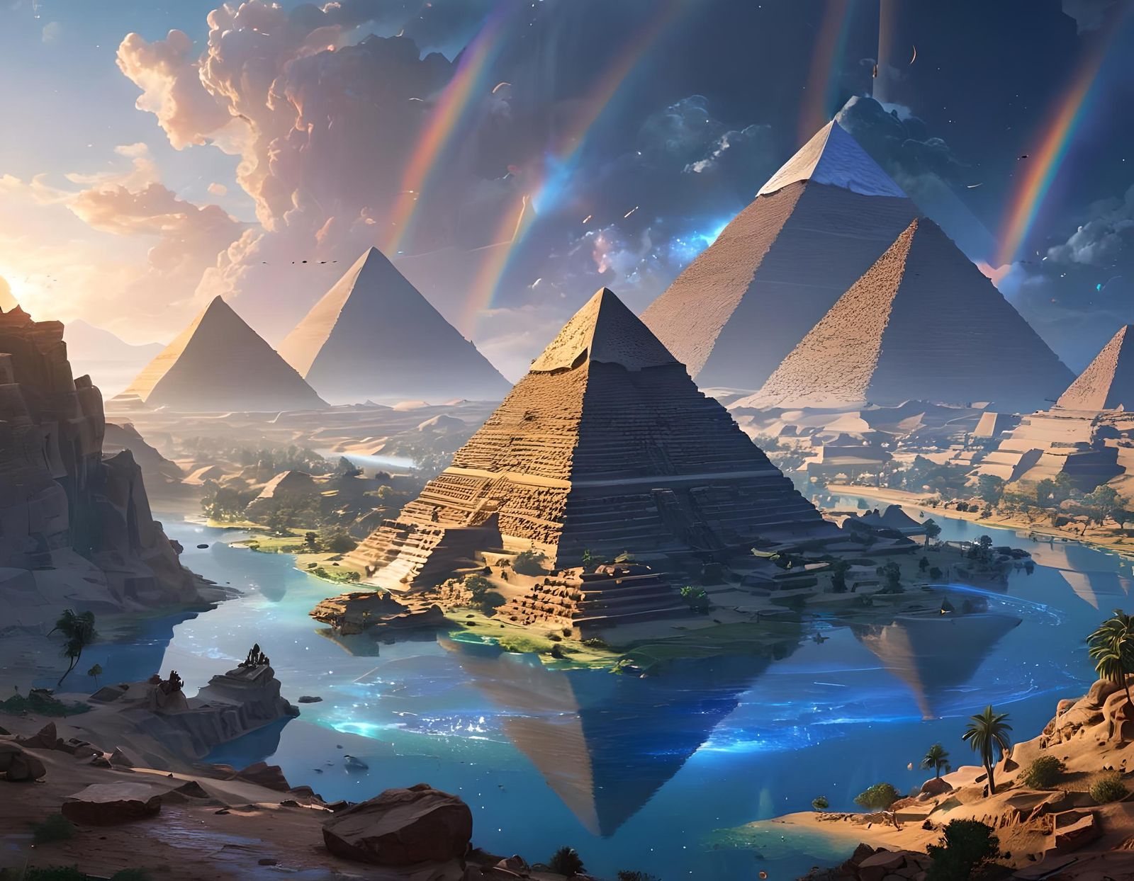 Anime Art of Pyramids and Galaxy