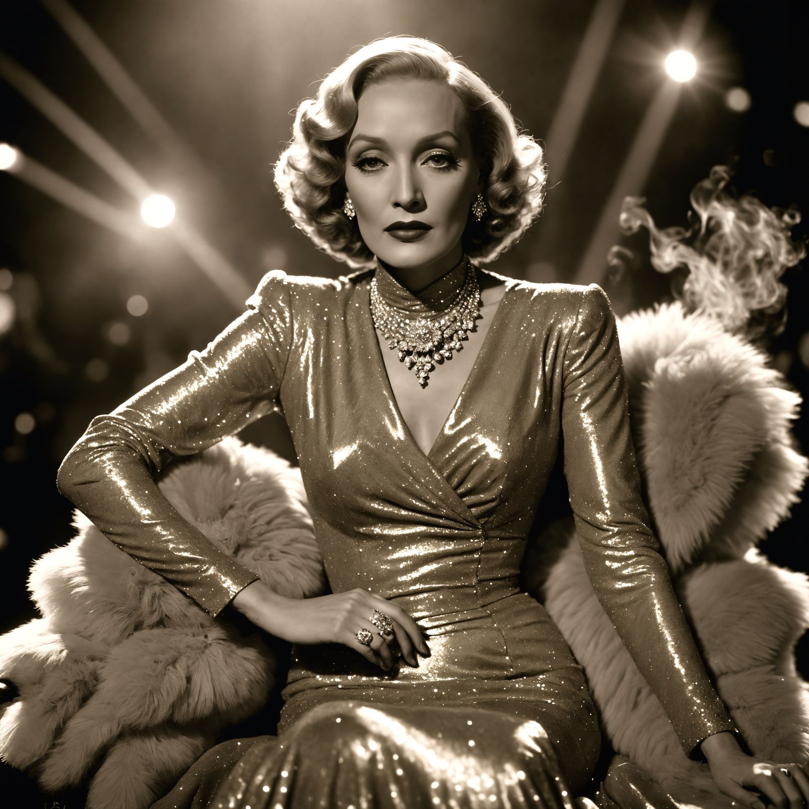 Marlene Dietrich Portrait in Sparkling Golden Dress