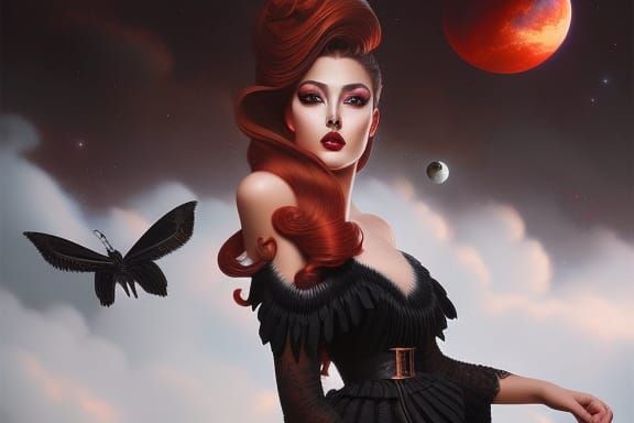 Striking Woman with Nebula Sky, Digital Art