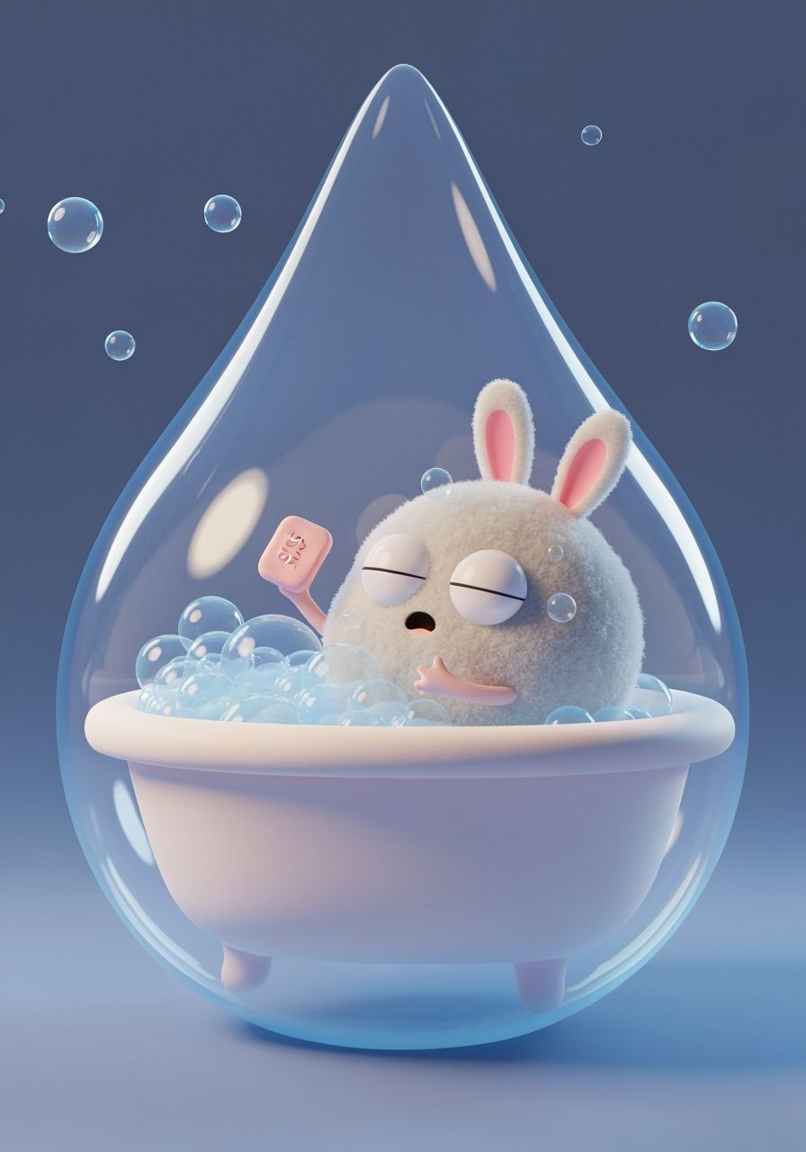 Comical Microbe Enjoys Bubble Bath in Water Droplet