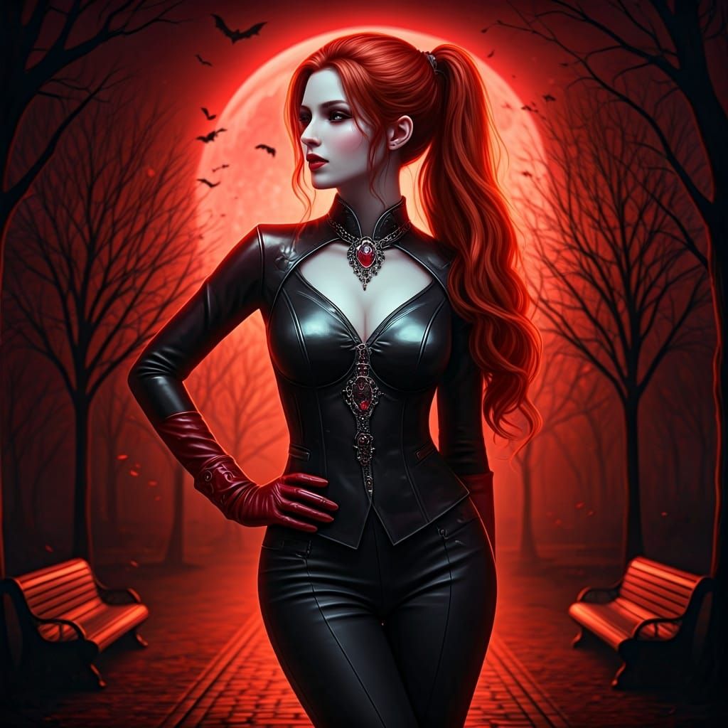 Vampire Lady in Neon Park: Photorealistic Illustration