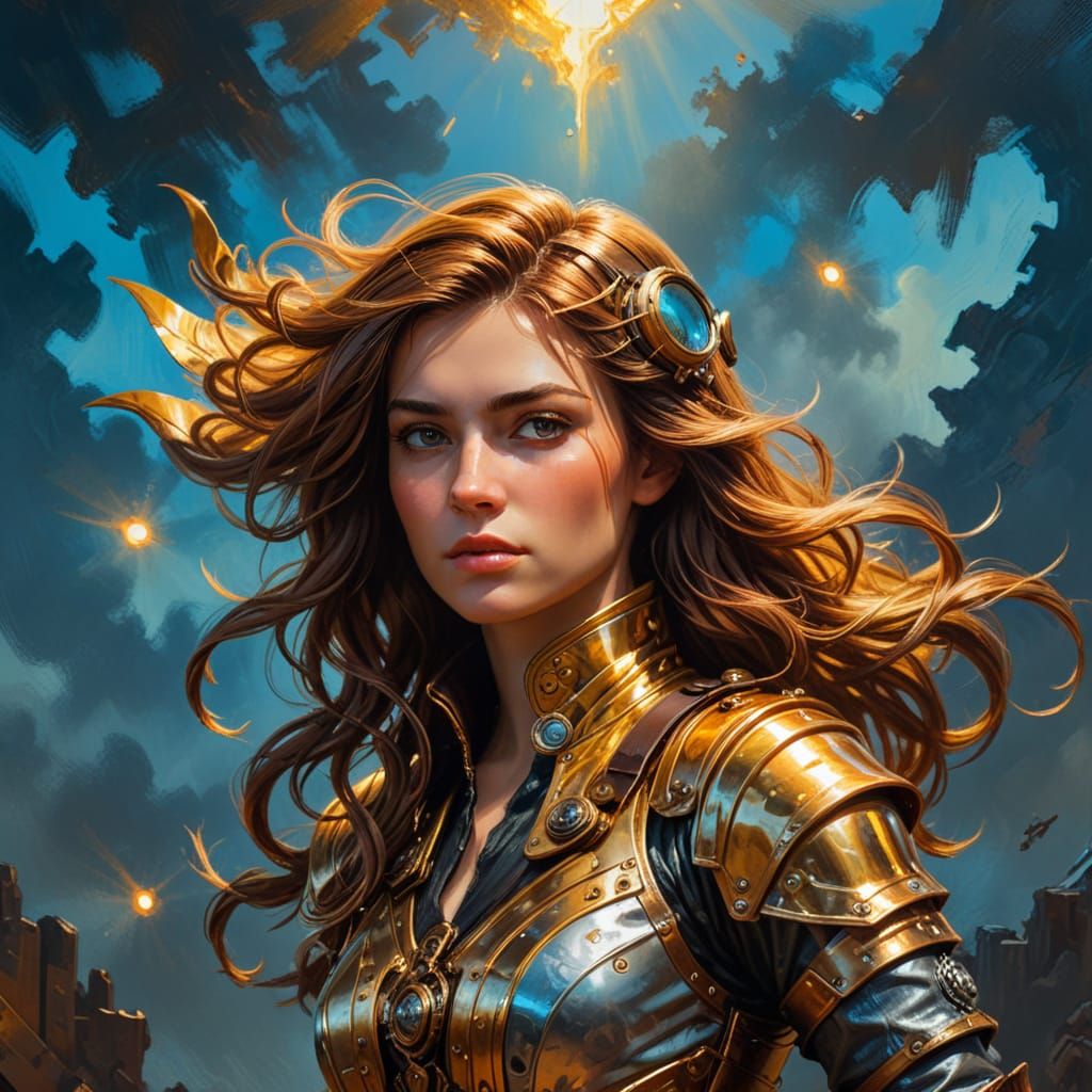 Steampunk Athena Portrait in Golden Light