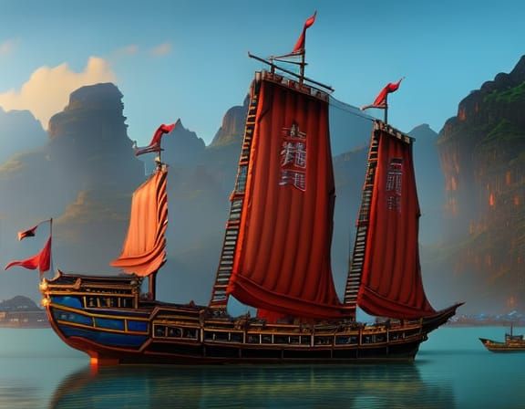 The Chinese Junk is Full Sail Underway