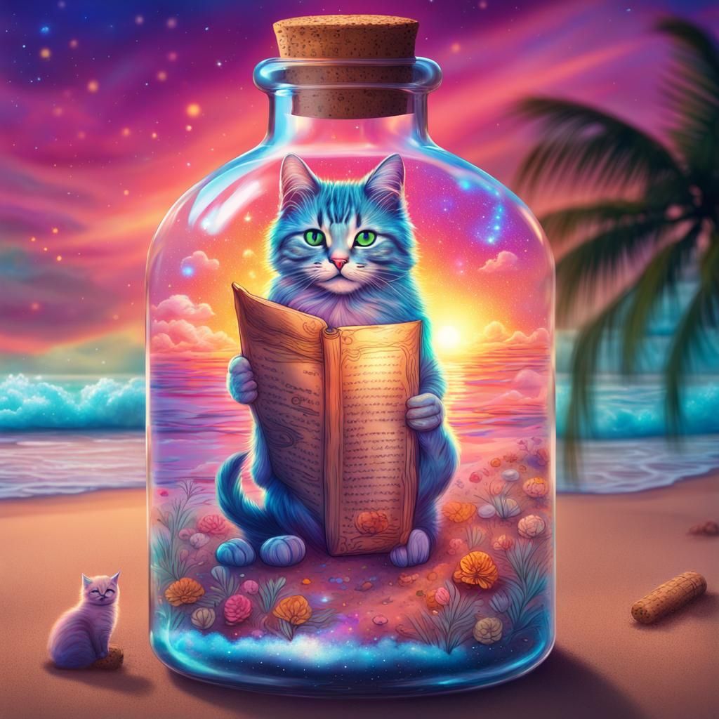 Sparkling Kitty with Scroll on Sunset Beach