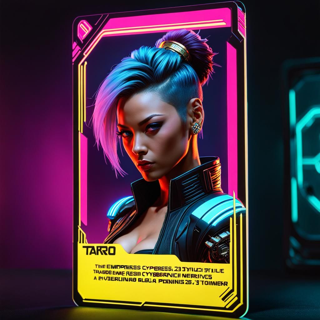 Cyberpunk Empress Tarot Card in Neon Style