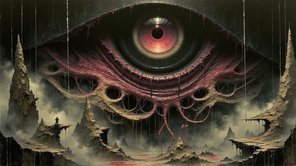 Menacing Biomechanical Eyeball in Dark Fantasy Style
