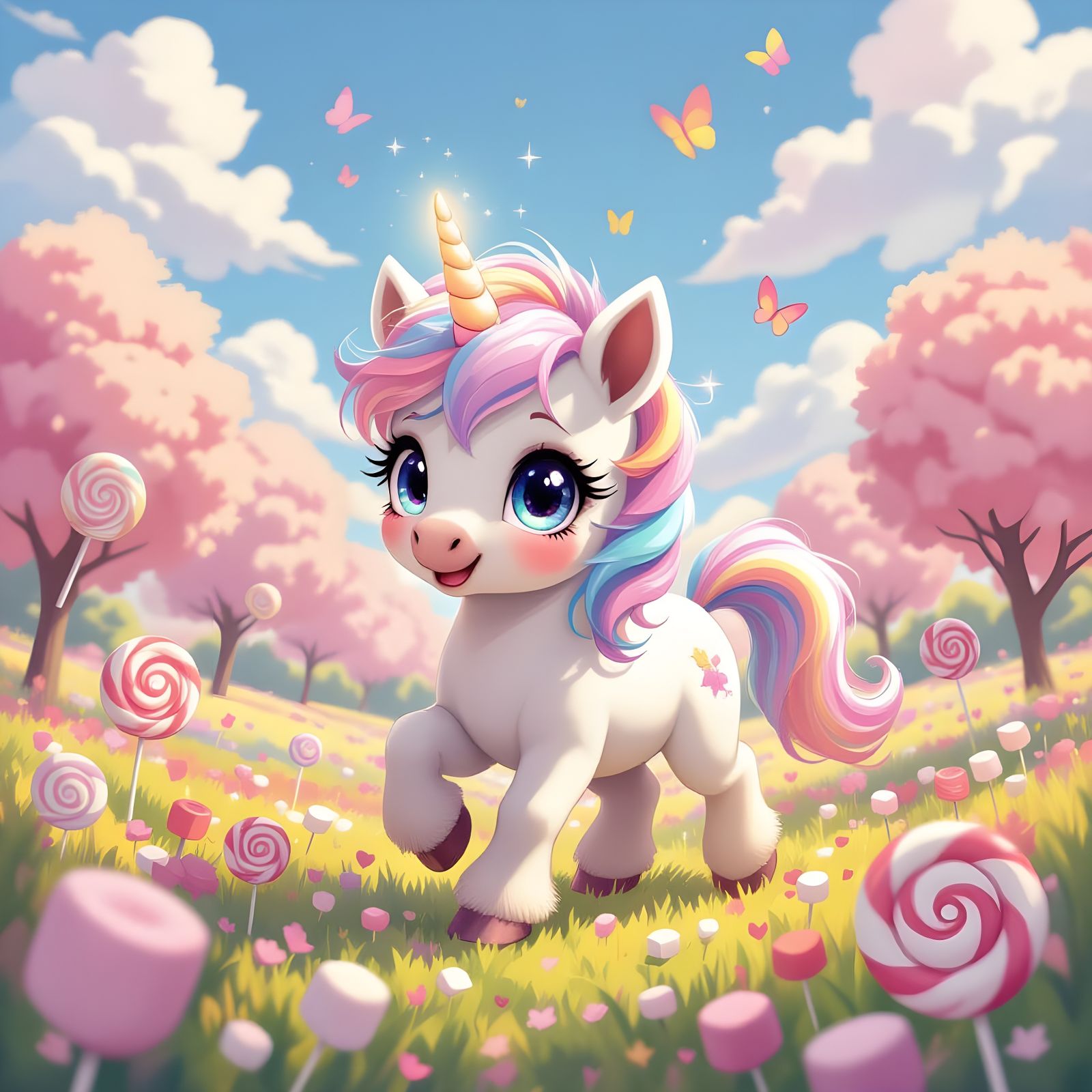 Anime Unicorn Foal in Candy Meadow