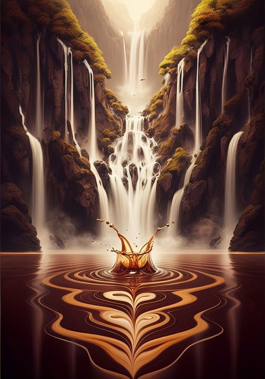 Coffee Waterfall with Coffee Art