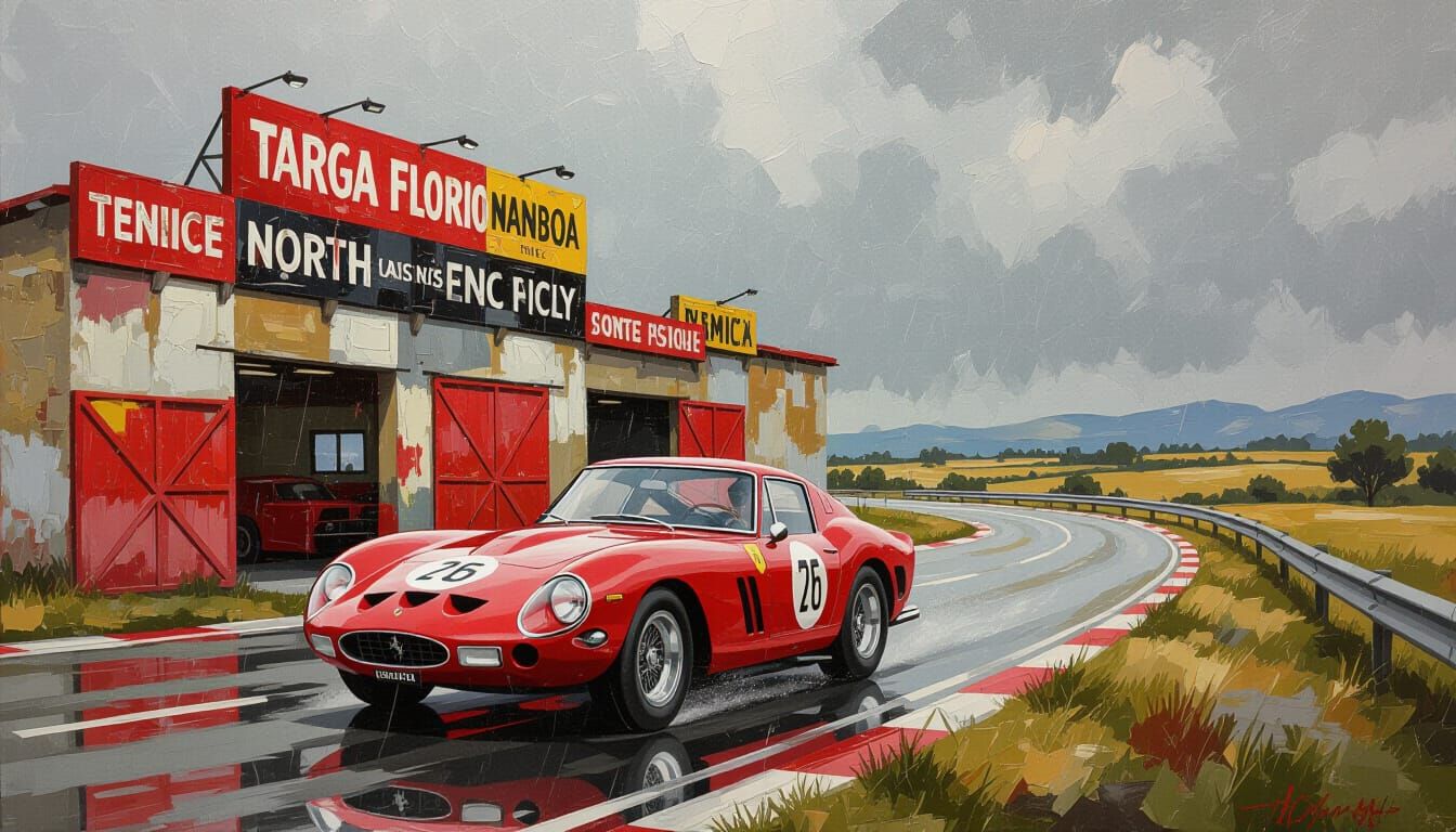 Ferrari 250GTO Races Targa Florio, Impasto Style